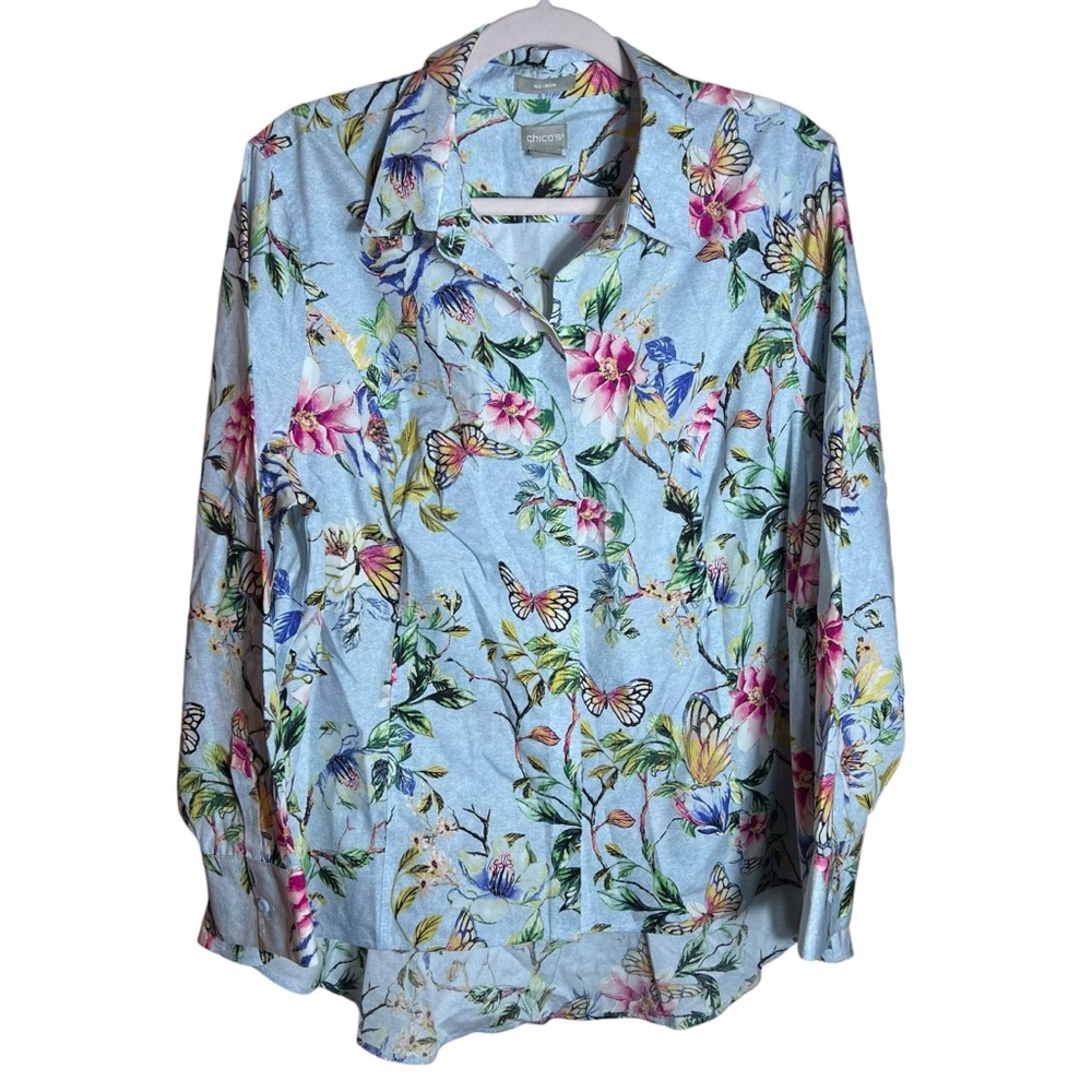 Chico’s No-Iron Cotton “Butterfly Garden” Shirt • Size 3 (16-18) - Picture 2 of 10